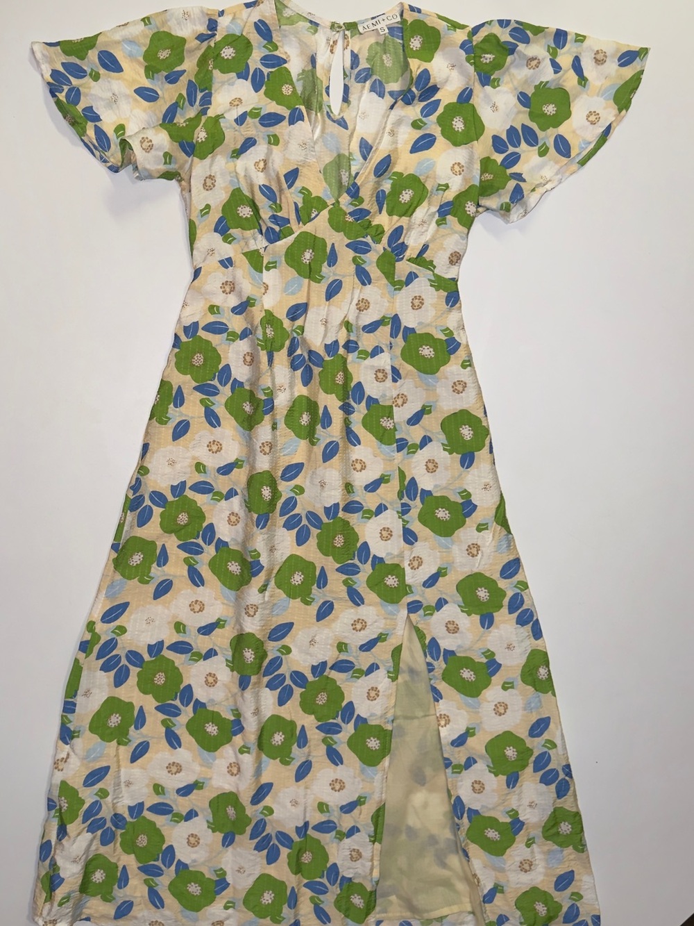 Women’s size small Floral Green & Blue Maxi Dress by AEMI+CO
